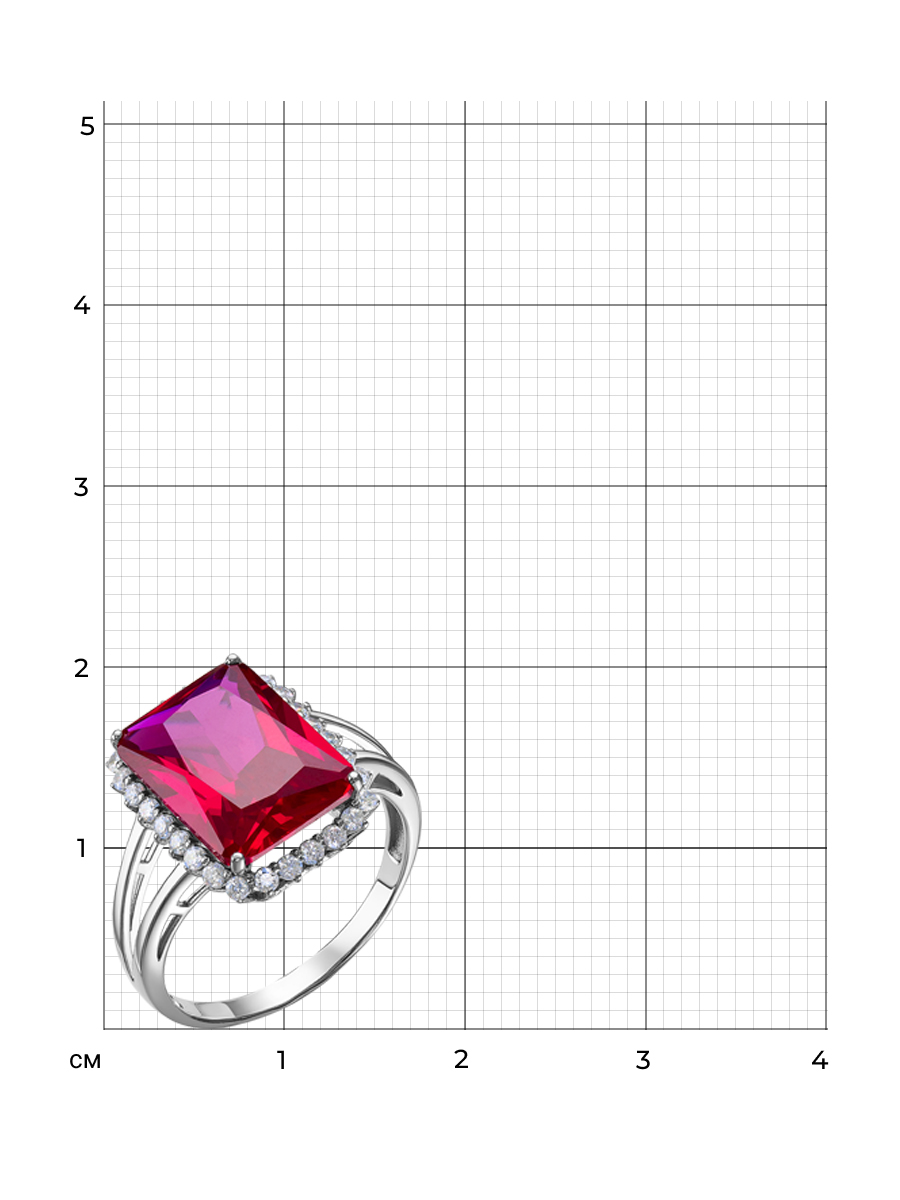 Кольцо классическое из серебра 925 с рубином корунд, фианит
